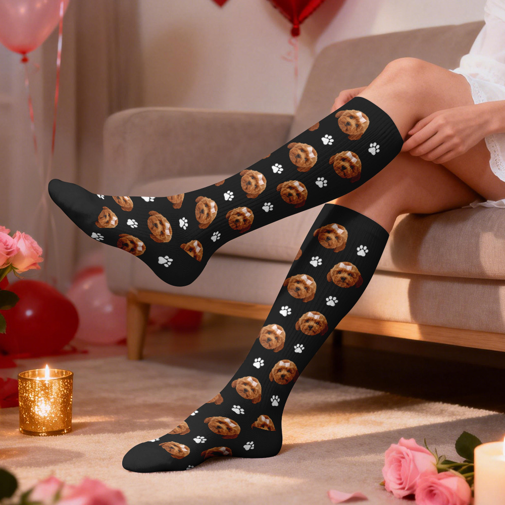 Calcetines De Compresión Facial Personalizados Calcetines Hasta La Rodilla Personalizados Con Foto De Corazón Regalo Para Él Y Ella - miscalcetinescaramx