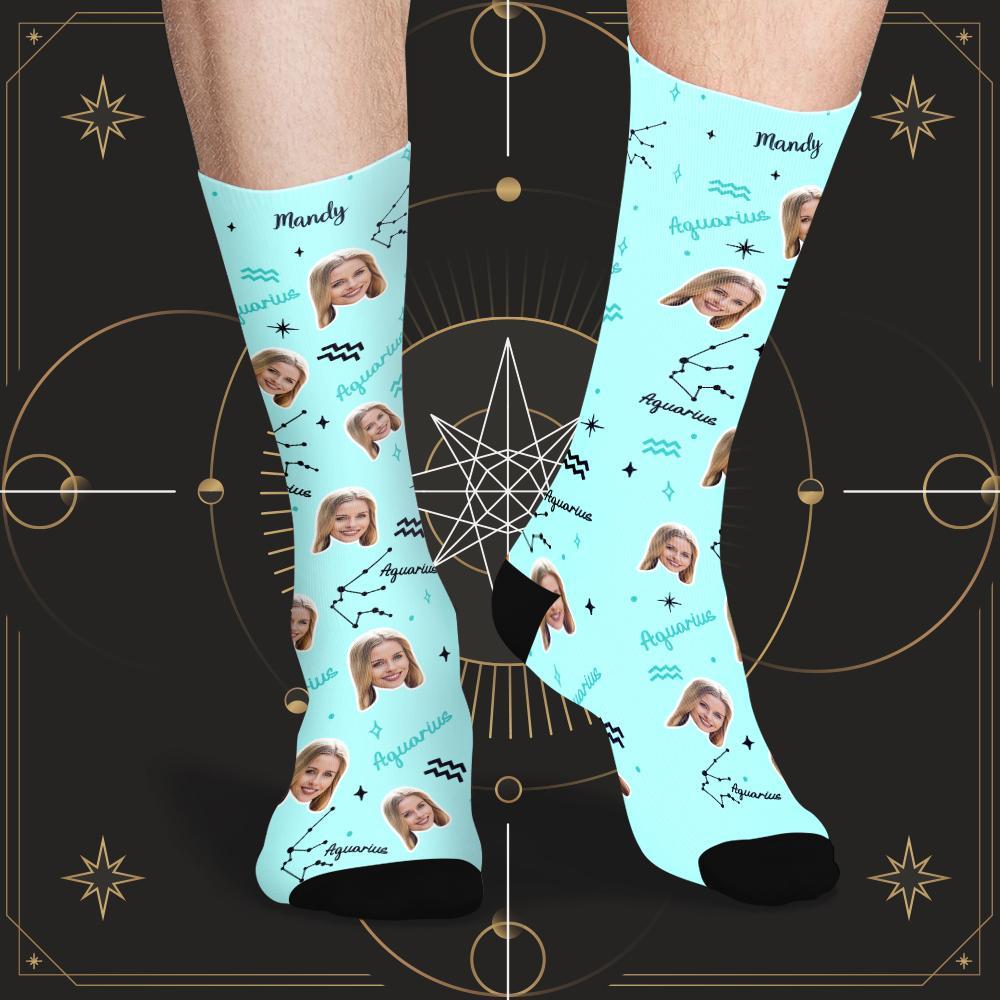 Calcetines De La Suerte De Acuario Personalizados Calcetines De La Suerte De La Constelación Exclusivos De La Cara Personalizada - MyFaceSocksMX