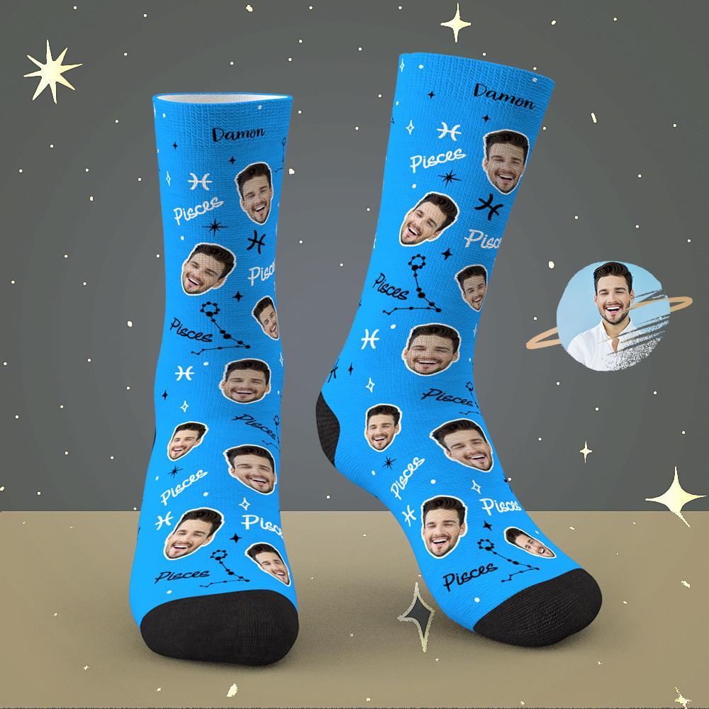 Calcetines De La Suerte De Piscis Personalizados Calcetines De La Suerte De La Constelación Exclusivos De La Cara Personalizada - MyFaceSocksMX