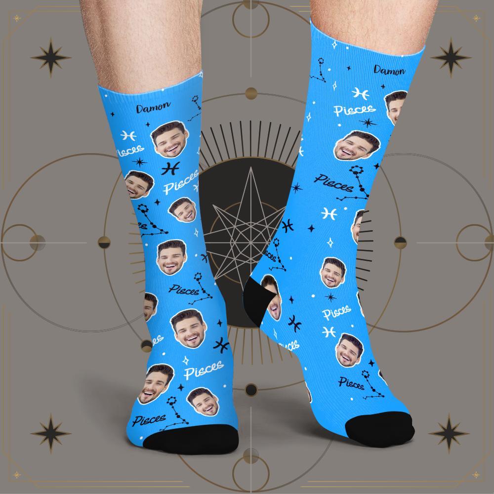 Calcetines De La Suerte De Piscis Personalizados Calcetines De La Suerte De La Constelación Exclusivos De La Cara Personalizada - MyFaceSocksMX