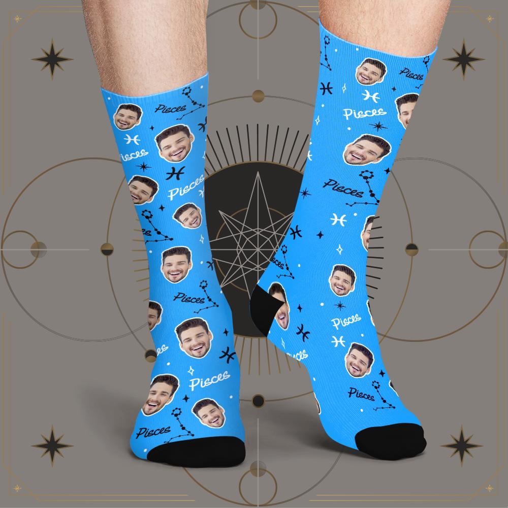 Calcetines De La Suerte De Piscis Personalizados Calcetines De La Suerte De La Constelación Exclusivos De La Cara Personalizada - MyFaceSocksMX