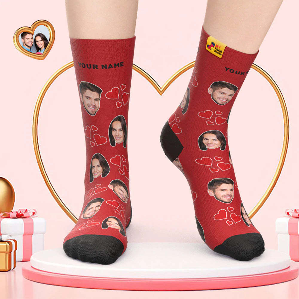 Calcetines De Cara Personalizados Regalo Del Día De San Valentín Agregar Imágenes Y Nombrar Calcetines De Cara De Mi Corazón - MyFaceSocksMX