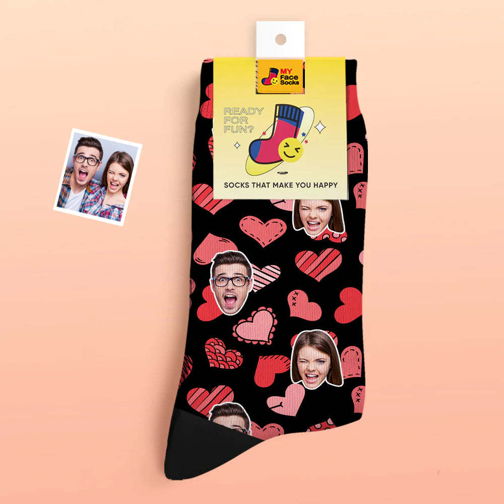 Calcetines De Cara Personalizados Regalo Del Día De San Valentín Agregar Imágenes Y Nombrar Varios Corazones - MyFaceSocksMX
