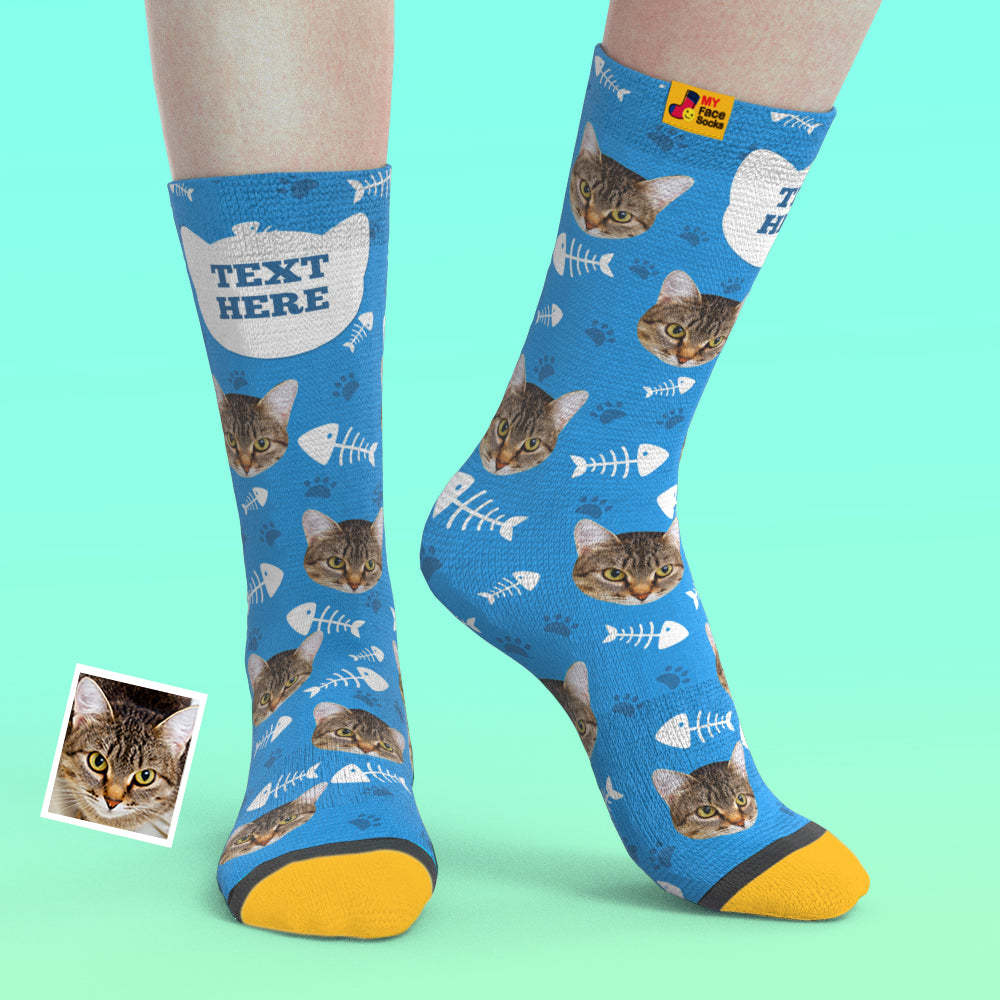 Calcetines De Vista Previa 3d Personalizados Calcetines My Face Agregar Imágenes Y Nombre - Gato - MyFaceSocksMX