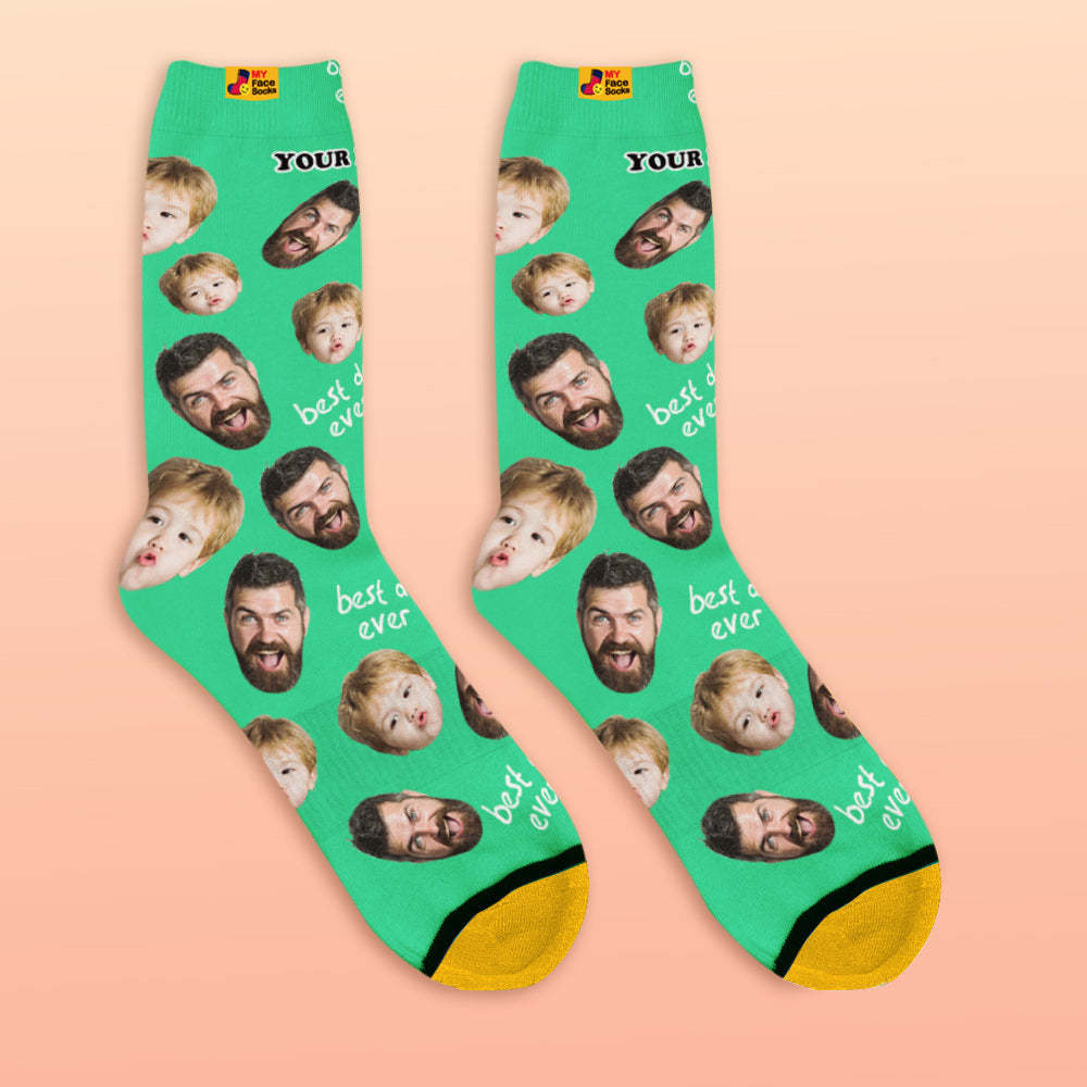 Calcetines De Vista Previa En 3d Personalizados Calcetines My Face Agregue Imágenes Y Nombre - Best Dad Ever - MyFaceSocksMX