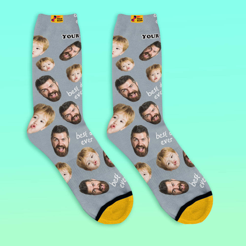 Calcetines De Vista Previa En 3d Personalizados Calcetines My Face Agregue Imágenes Y Nombre - Best Dad Ever - MyFaceSocksMX