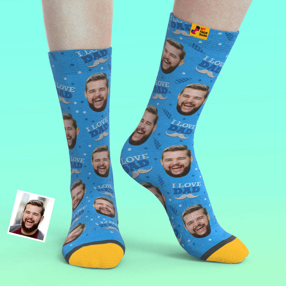 Calcetines De Vista Previa En 3d Personalizados Calcetines My Face Agregue Imágenes Y Nombre - Amo A Papá - MyFaceSocksMX