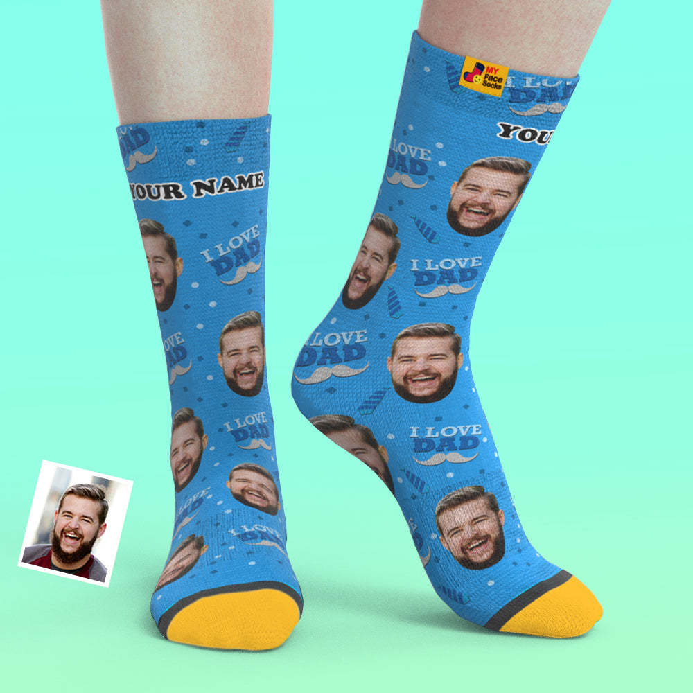 Calcetines De Vista Previa En 3d Personalizados Calcetines My Face Agregue Imágenes Y Nombre - Amo A Papá - MyFaceSocksMX