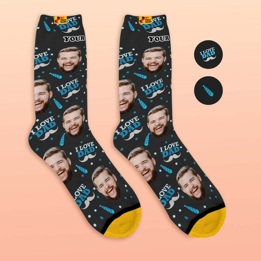 Calcetines De Vista Previa En 3d Personalizados Calcetines My Face Agregue Imágenes Y Nombre - Amo A Papá - MyFaceSocksMX