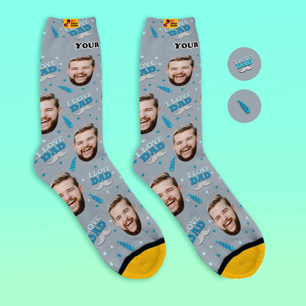 Calcetines De Vista Previa En 3d Personalizados Calcetines My Face Agregue Imágenes Y Nombre - Amo A Papá - MyFaceSocksMX