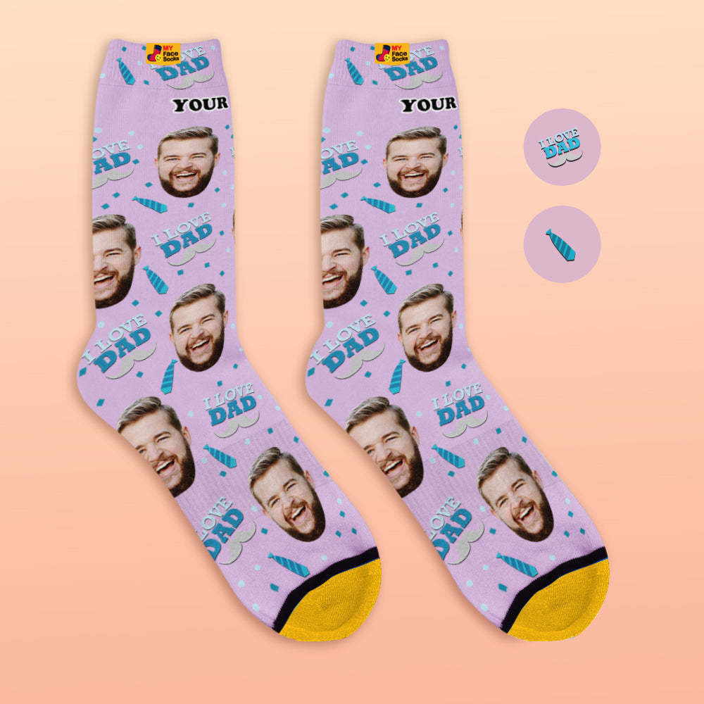 Calcetines De Vista Previa En 3d Personalizados Calcetines My Face Agregue Imágenes Y Nombre - Amo A Papá - MyFaceSocksMX