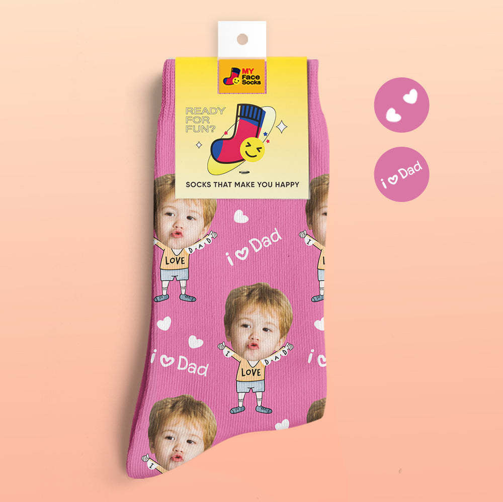 Calcetines De Cara Personalizados Foto Calcetines Impresos Digitales En 3d Añadir Nombre I Love Dad - MyFaceSocksMX