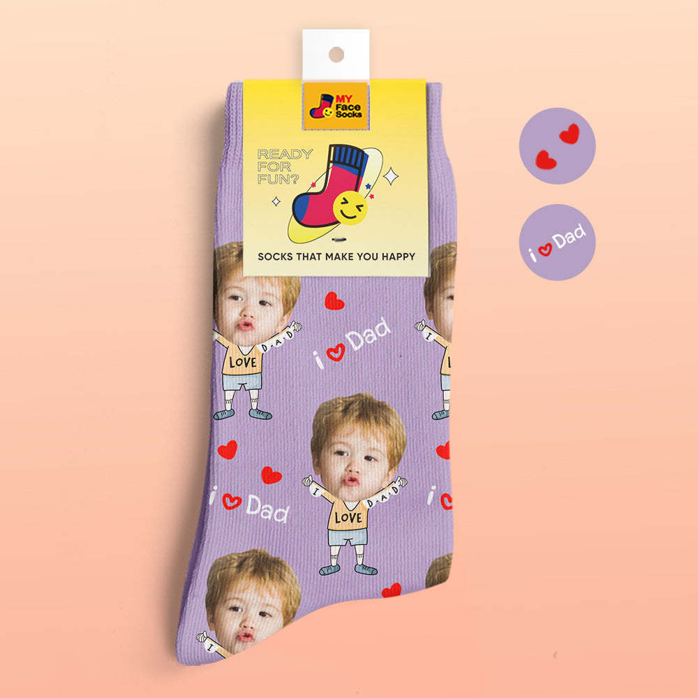 Calcetines De Cara Personalizados Foto Calcetines Impresos Digitales En 3d Añadir Nombre I Love Dad - MyFaceSocksMX