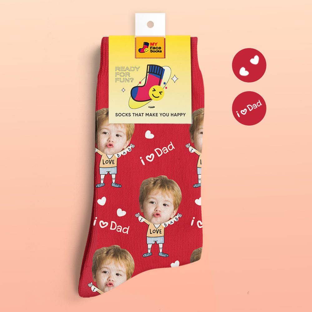 Calcetines De Cara Personalizados Foto Calcetines Impresos Digitales En 3d Añadir Nombre I Love Dad - MyFaceSocksMX