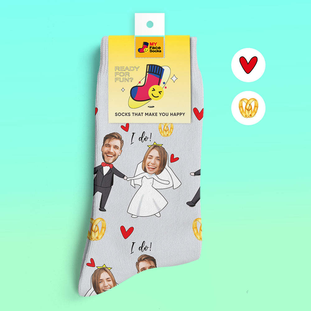 Calcetines Impresos Digitalmente En 3d Personalizados My Face Socks Agregue Imágenes Y Nombre - Vestido De Novia - MyFaceSocksMX