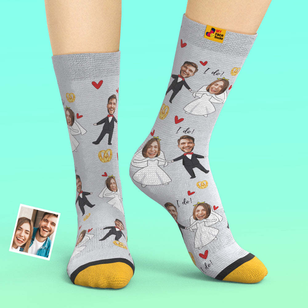 Calcetines Impresos Digitalmente En 3d Personalizados My Face Socks Agregue Imágenes Y Nombre - Vestido De Novia - MyFaceSocksMX