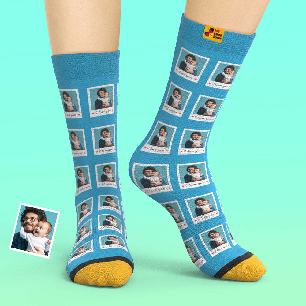 Calcetines Impresos Digitalmente En 3d Personalizados Agregar Imágenes Y Nombrar Calcetines Polaroid I Love You - MyFaceSocksMX