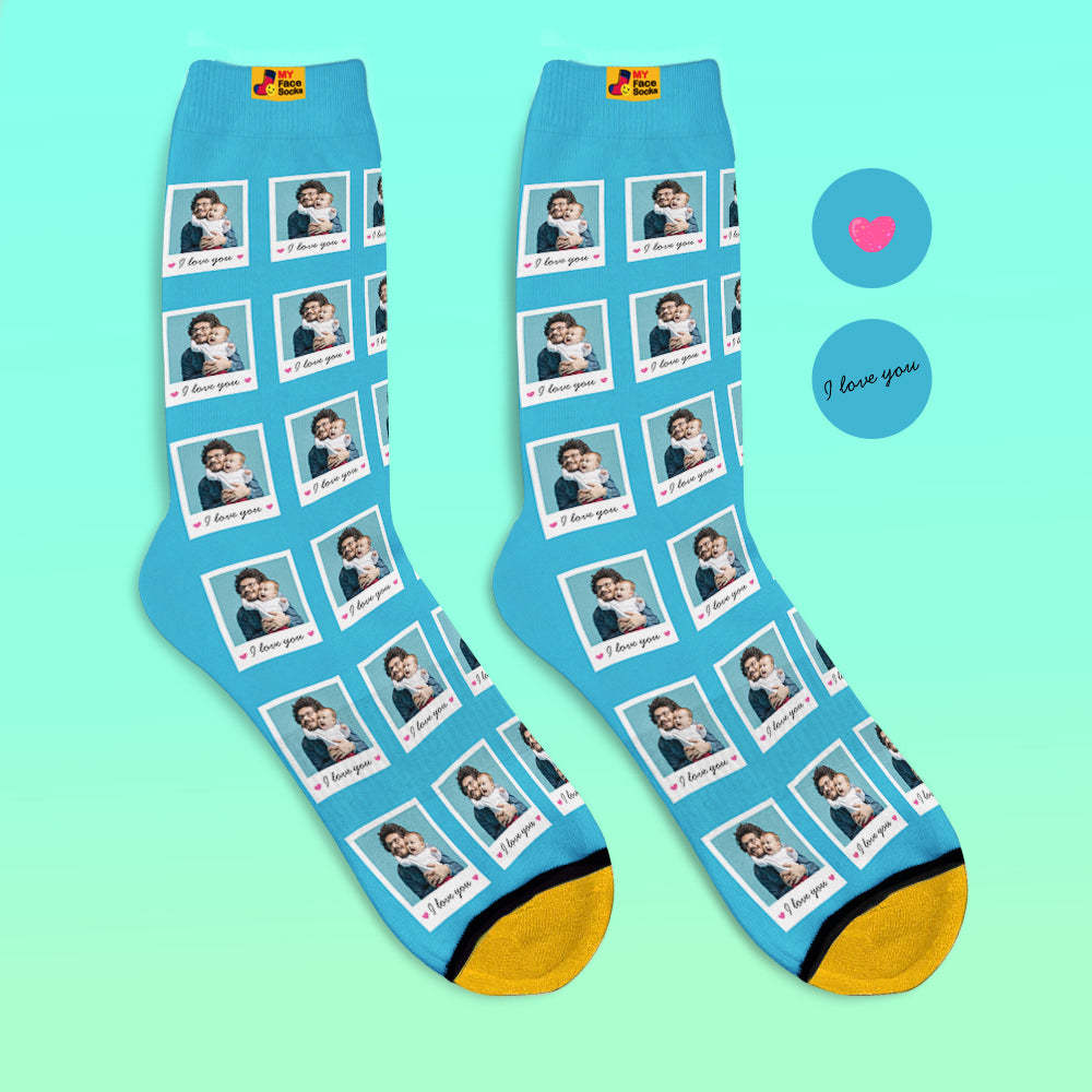 Calcetines Impresos Digitalmente En 3d Personalizados Agregar Imágenes Y Nombrar Calcetines Polaroid I Love You - MyFaceSocksMX