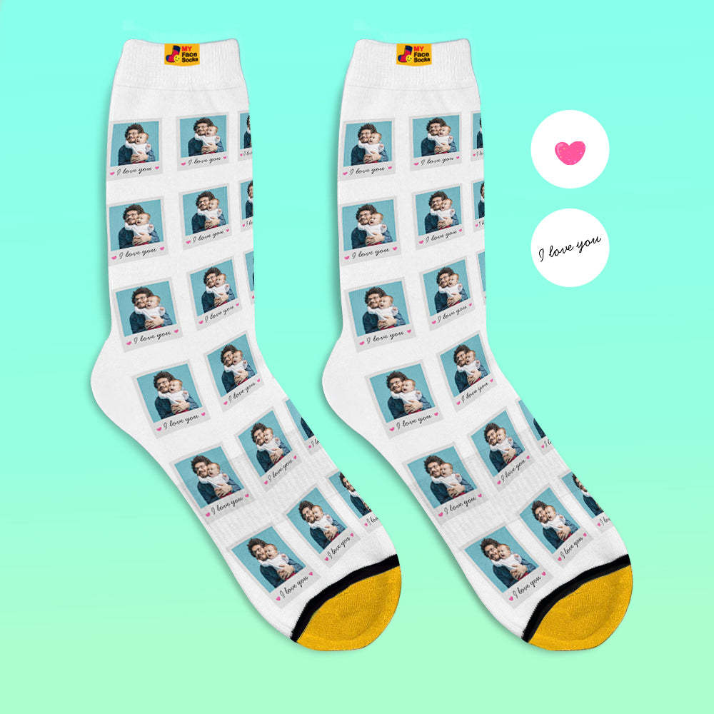 Calcetines Impresos Digitalmente En 3d Personalizados Agregar Imágenes Y Nombrar Calcetines Polaroid I Love You - MyFaceSocksMX