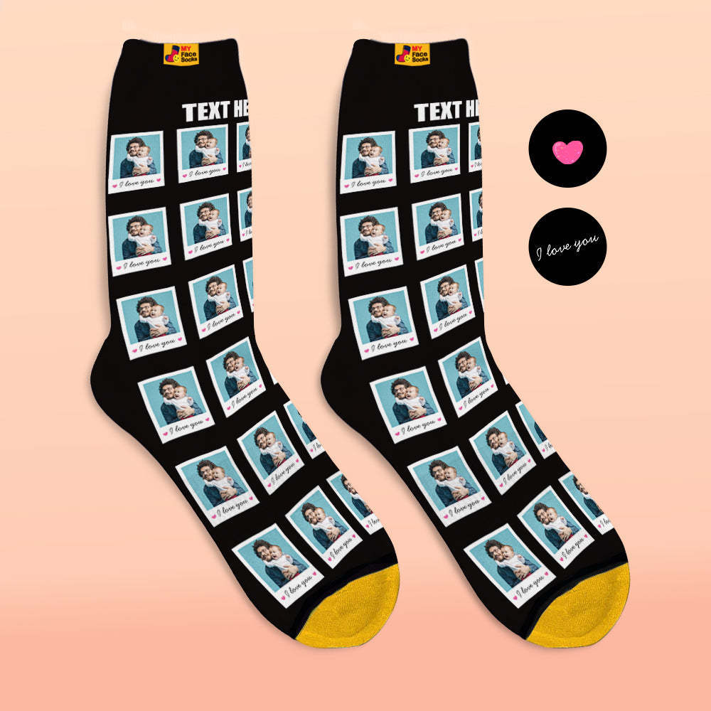 Calcetines Impresos Digitalmente En 3d Personalizados Agregar Imágenes Y Nombrar Calcetines Polaroid I Love You - MyFaceSocksMX