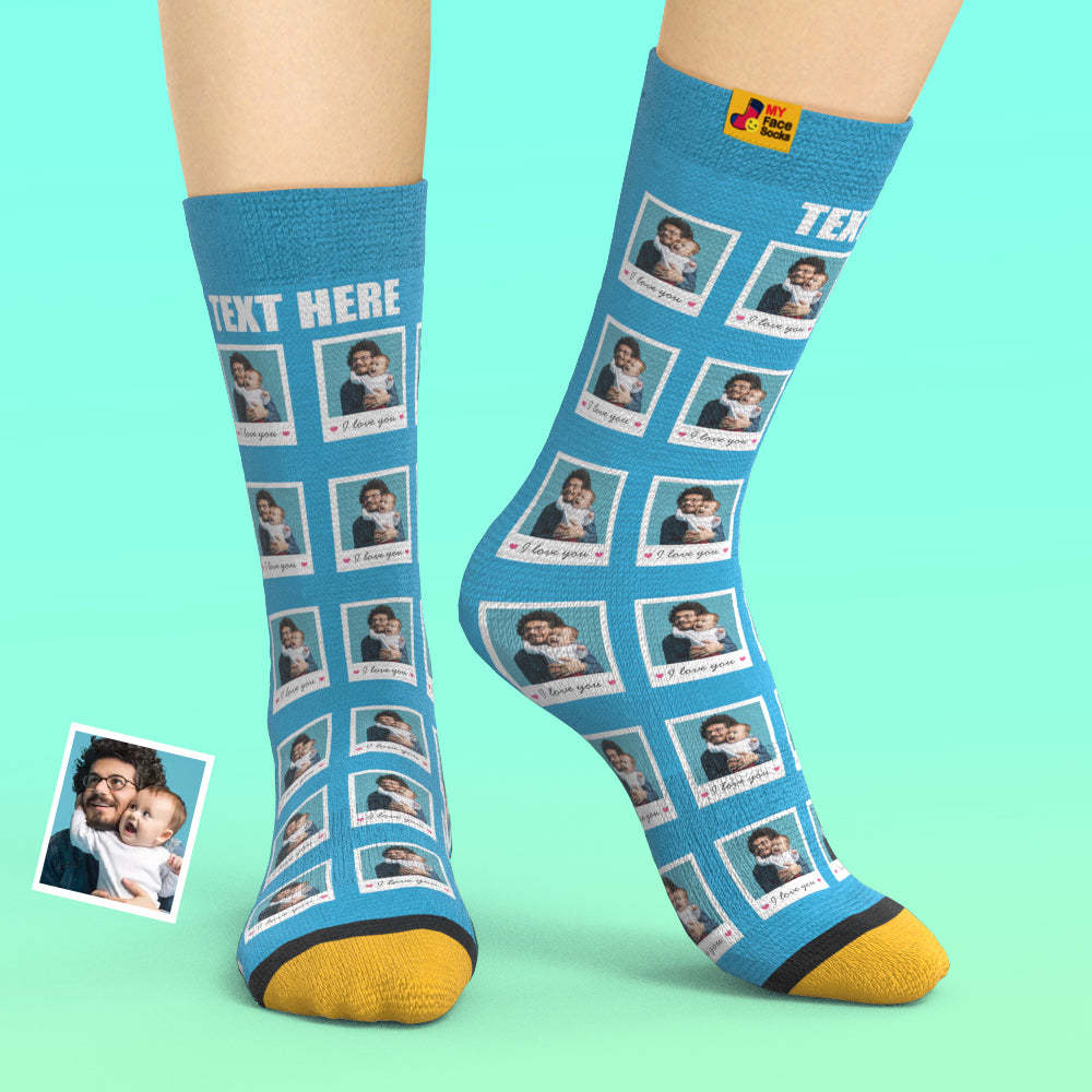 Calcetines Impresos Digitalmente En 3d Personalizados Agregar Imágenes Y Nombrar Calcetines Polaroid I Love You - MyFaceSocksMX