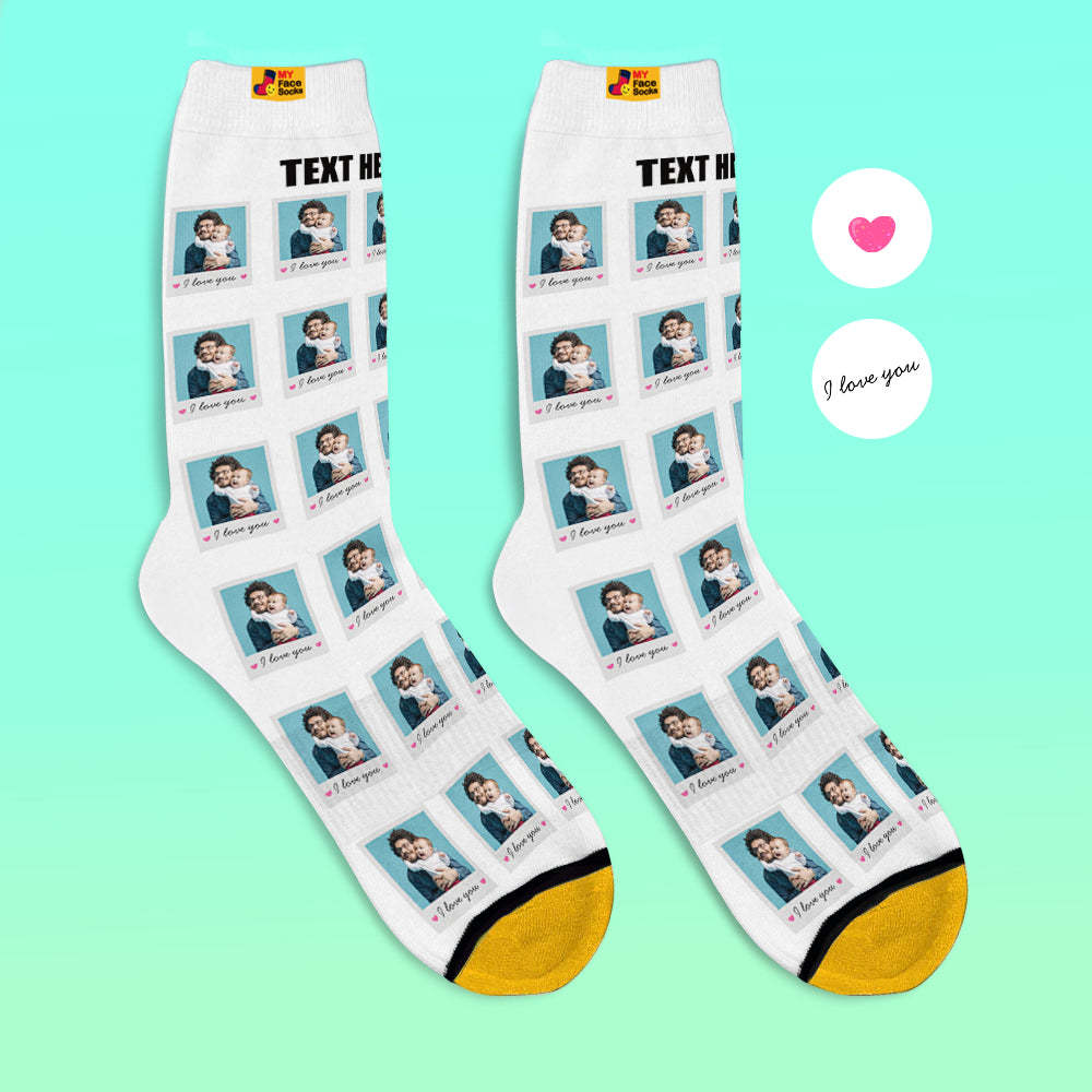 Calcetines Impresos Digitalmente En 3d Personalizados Agregar Imágenes Y Nombrar Calcetines Polaroid I Love You - MyFaceSocksMX