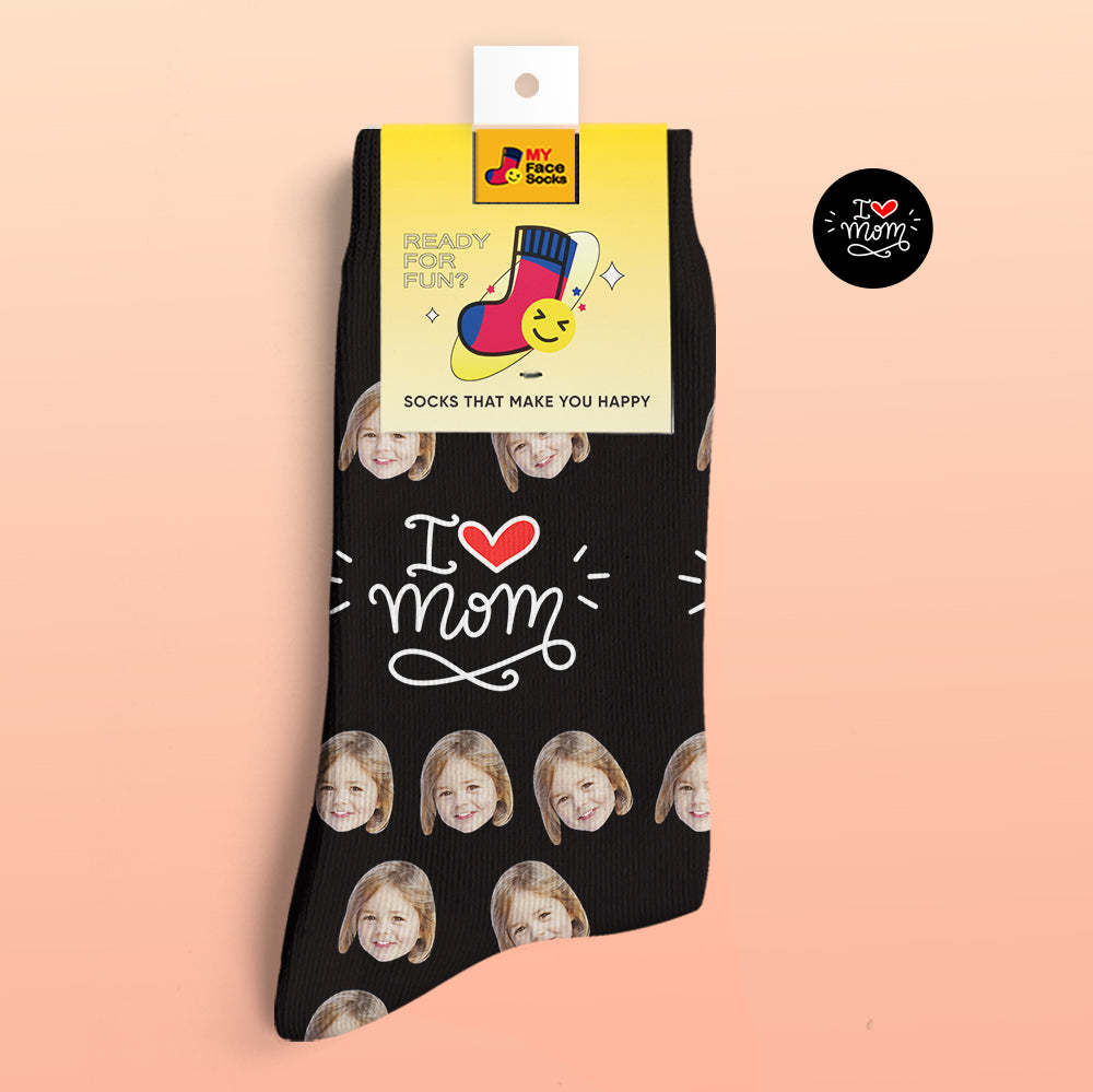 Calcetines Impresos Digitales 3d Personalizados Regalos Para Madre I Love Mom - MyFaceSocksMX