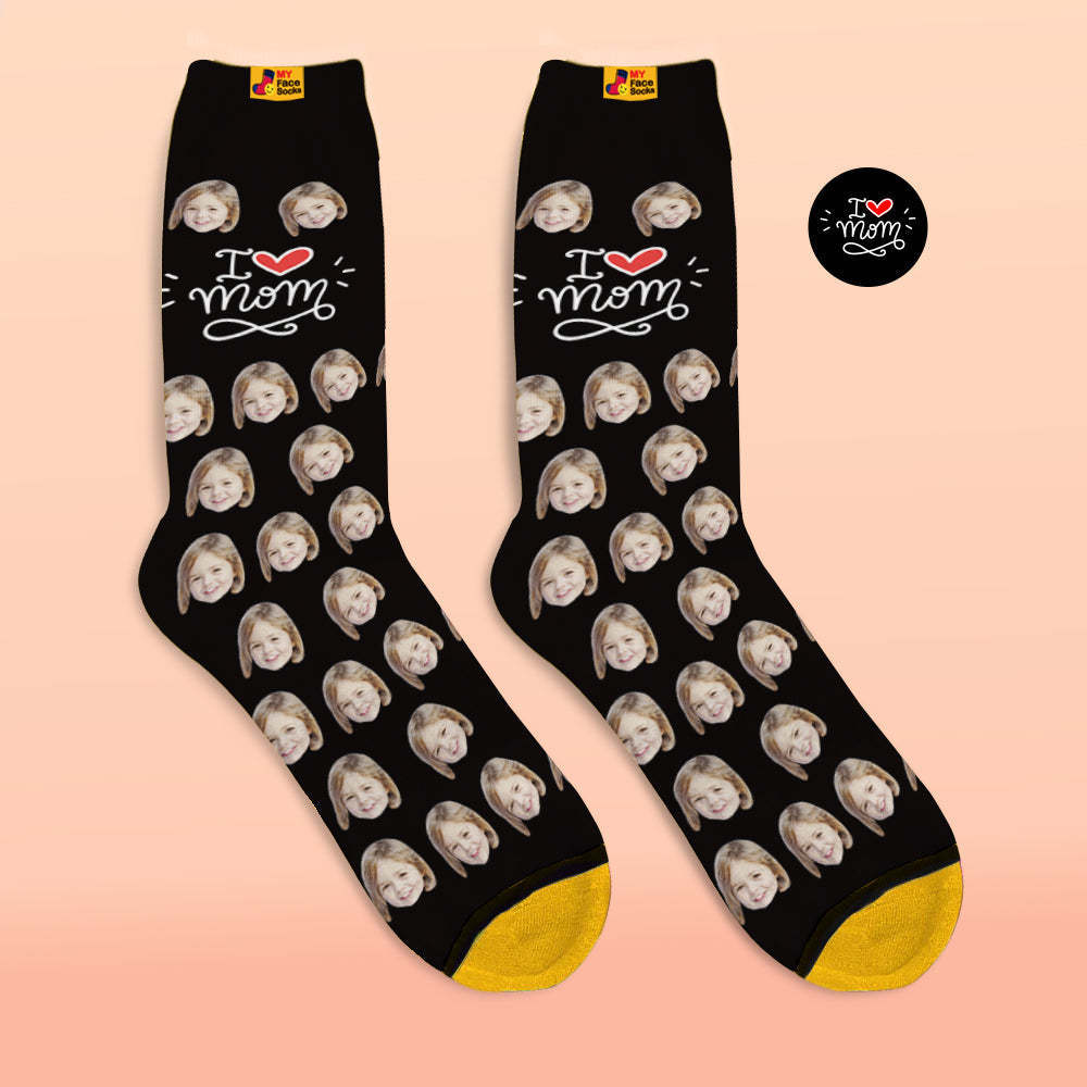 Calcetines Impresos Digitales 3d Personalizados Regalos Para Madre I Love Mom - MyFaceSocksMX