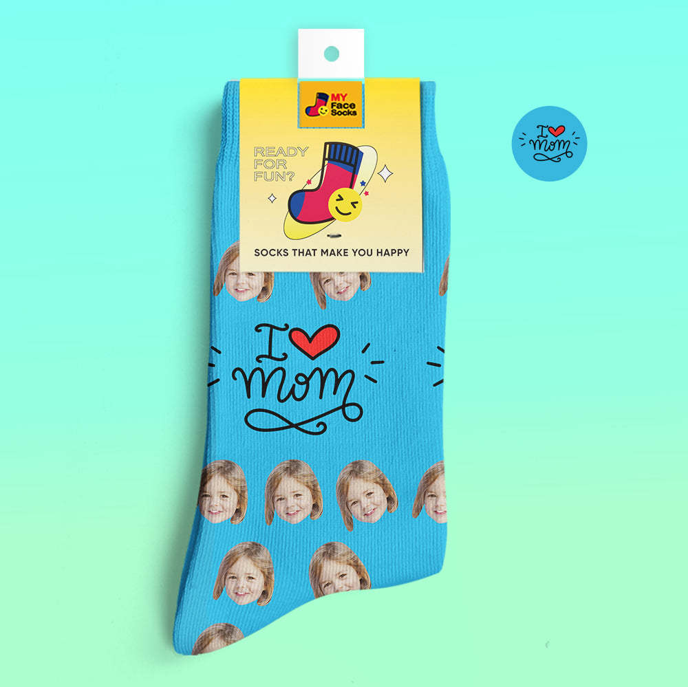 Calcetines Impresos Digitales 3d Personalizados Regalos Para Madre I Love Mom - MyFaceSocksMX