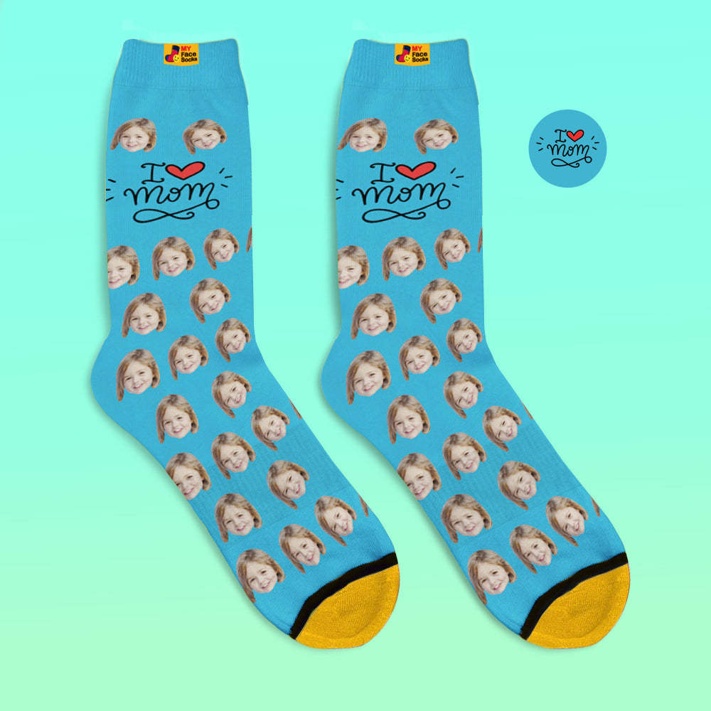 Calcetines Impresos Digitales 3d Personalizados Regalos Para Madre I Love Mom - MyFaceSocksMX