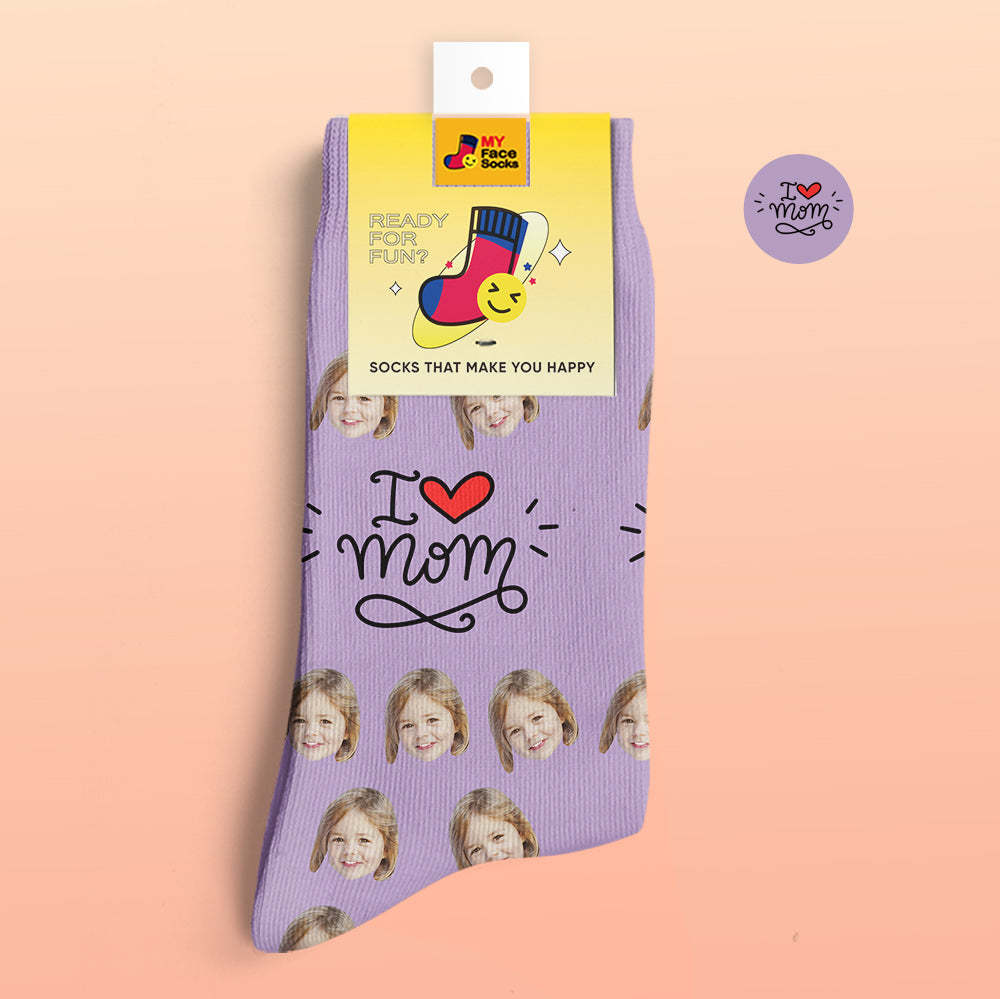 Calcetines Impresos Digitales 3d Personalizados Regalos Para Madre I Love Mom - MyFaceSocksMX