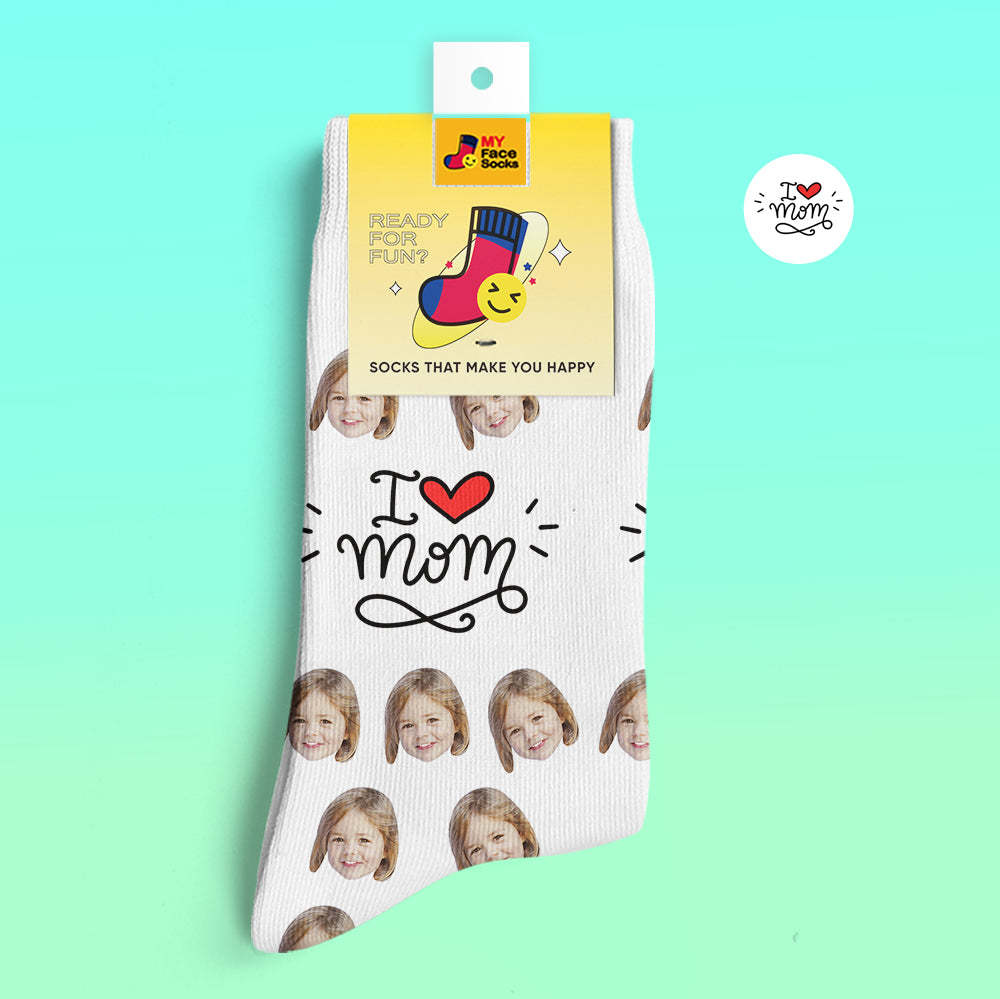 Calcetines Impresos Digitales 3d Personalizados Regalos Para Madre I Love Mom - MyFaceSocksMX