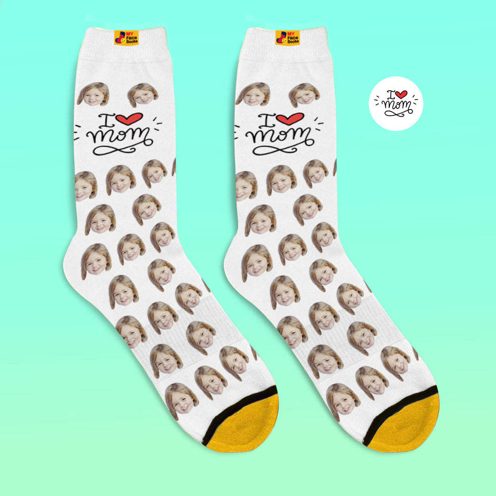 Calcetines Impresos Digitales 3d Personalizados Regalos Para Madre I Love Mom - MyFaceSocksMX