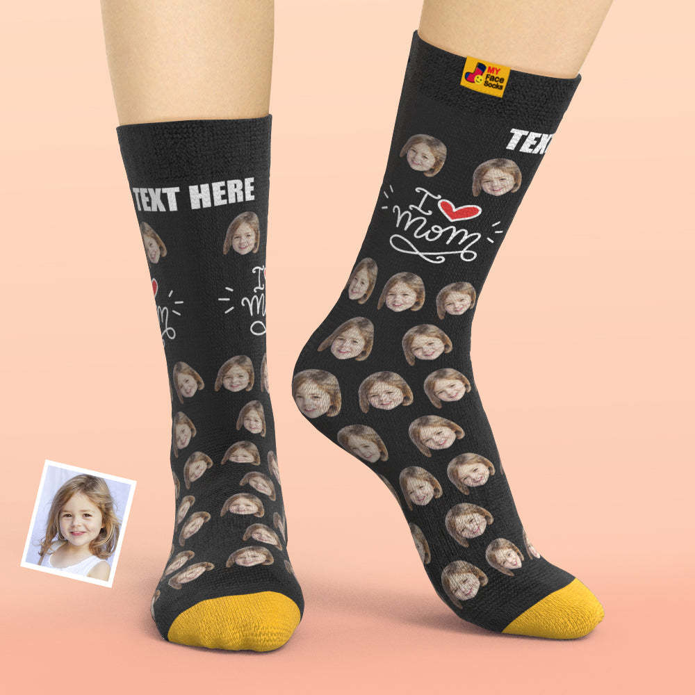 Calcetines Impresos Digitales 3d Personalizados Regalos Para Madre I Love Mom - MyFaceSocksMX