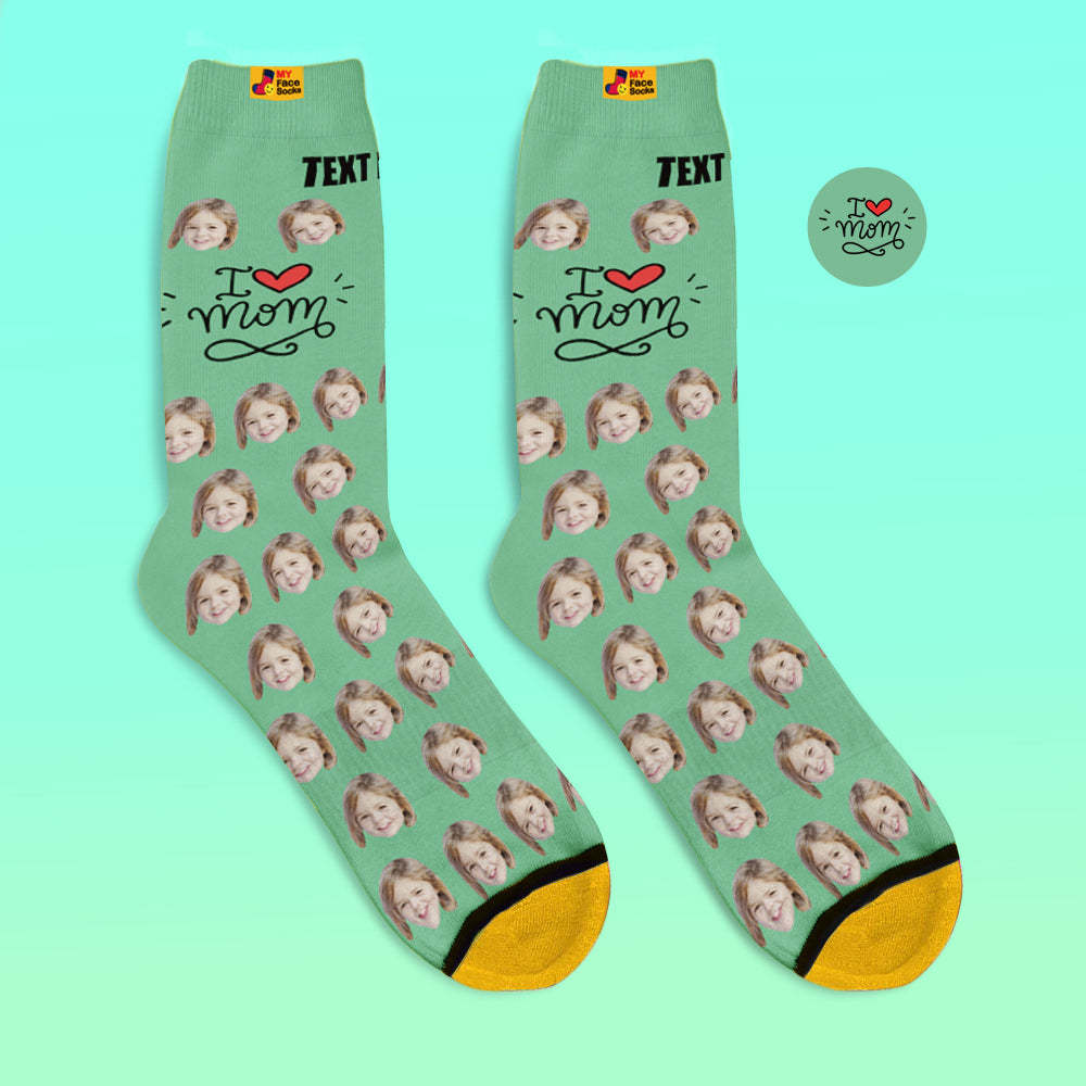 Calcetines Impresos Digitales 3d Personalizados Regalos Para Madre I Love Mom - MyFaceSocksMX