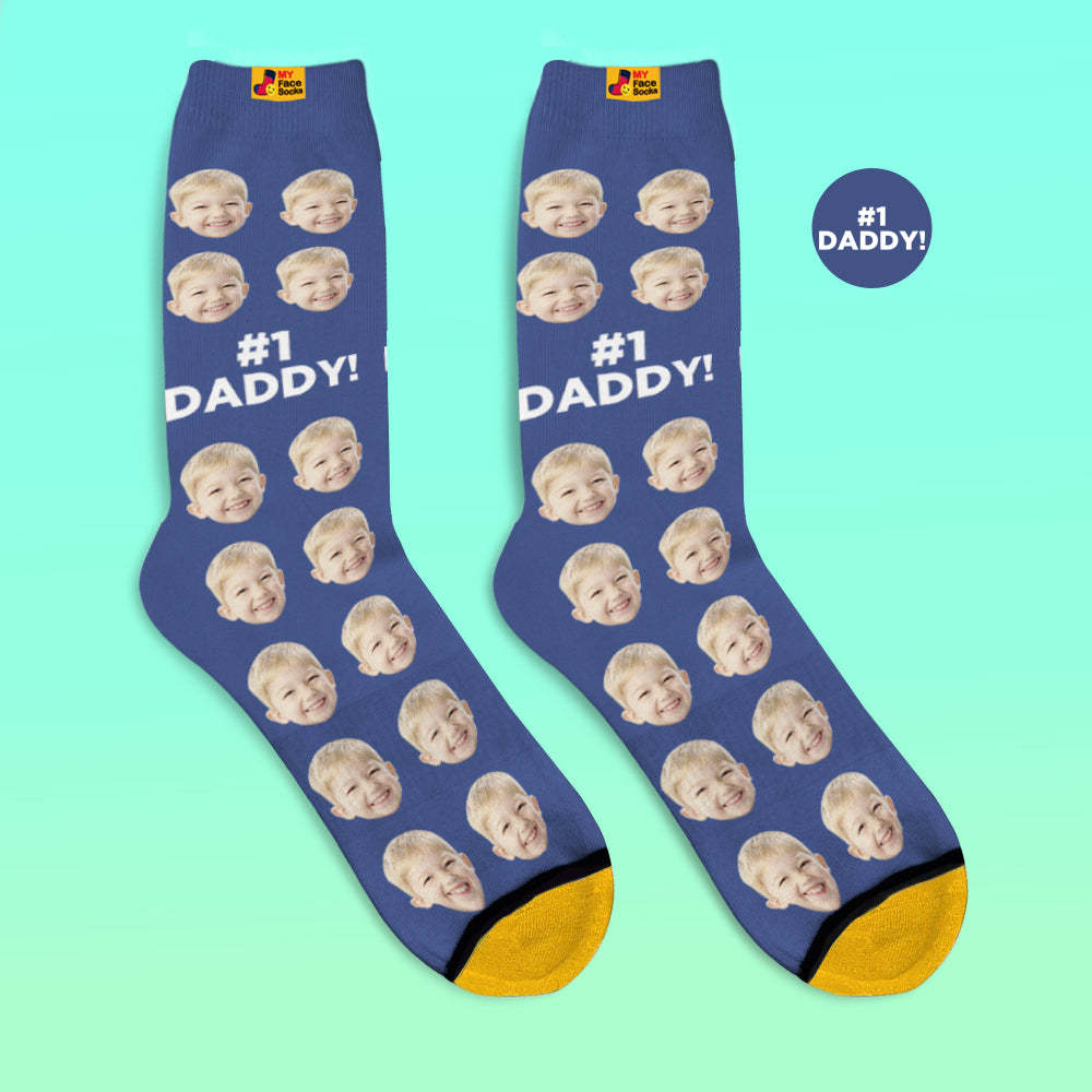 Calcetines Personalizados Con Impresión Digital En 3d Agregar Imágenes Y Nombres Calcetines Regalos Para Papá # 1 Papá - MyFaceSocksMX