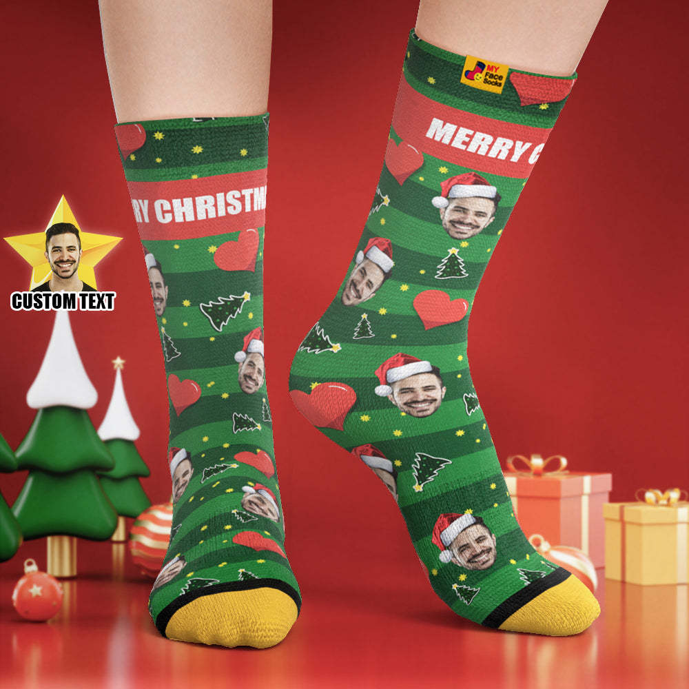 Calcetines Impresos Digitalmente En 3d Personalizados My Face Socks Agregue Imágenes Y Nombre - Christmas Heart - MyFaceSocksMX