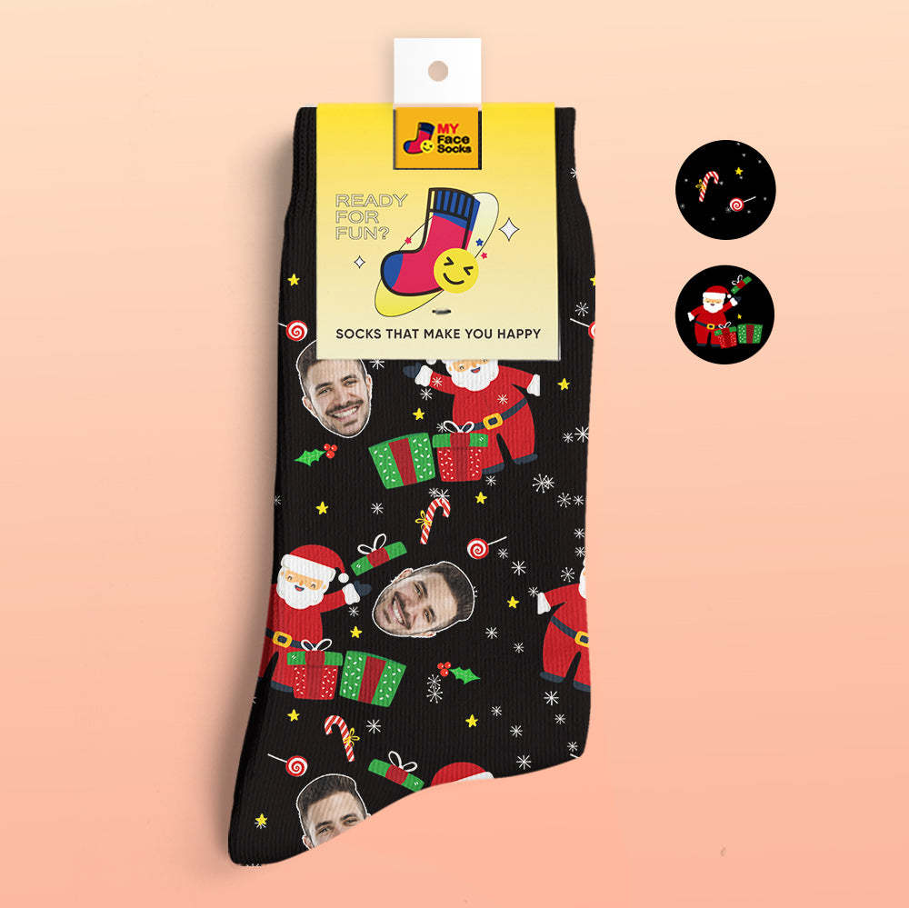 Calcetines Impresos Digitales Personalizados En 3d Calcetines Divertidos De La Cara De Papá Noel Regalo Sorpresa De Navidad - MyFaceSocksMX