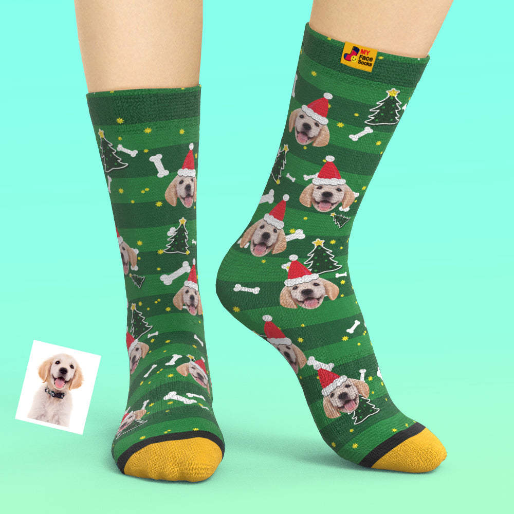 Calcetines Impresos Digitalmente En 3d Personalizados My Face Socks Agregue Imágenes Y Nombre - Santa Dog - MyFaceSocksMX