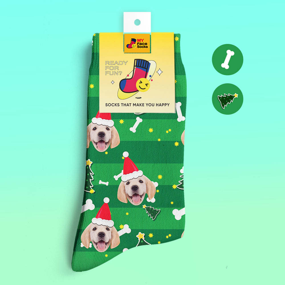 Calcetines Impresos Digitalmente En 3d Personalizados My Face Socks Agregue Imágenes Y Nombre - Santa Dog - MyFaceSocksMX