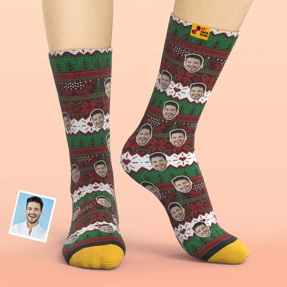 Calcetines Impresos Digitales 3d Personalizados Calcetines De Patrón Vintage De Navidad - MyFaceSocksMX