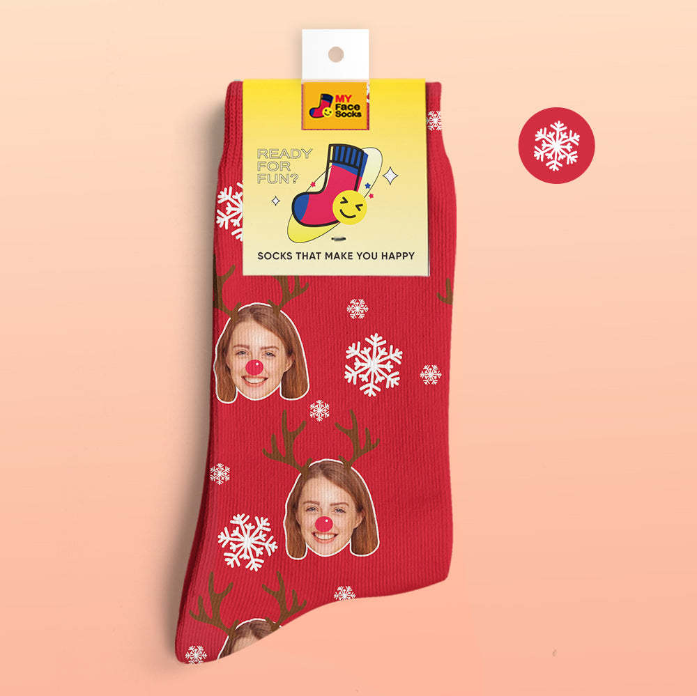 Calcetines Impresos Digitalmente En 3d Personalizados My Face Socks Agregue Imágenes Y Nombre - Christmas Moose - MyFaceSocksMX