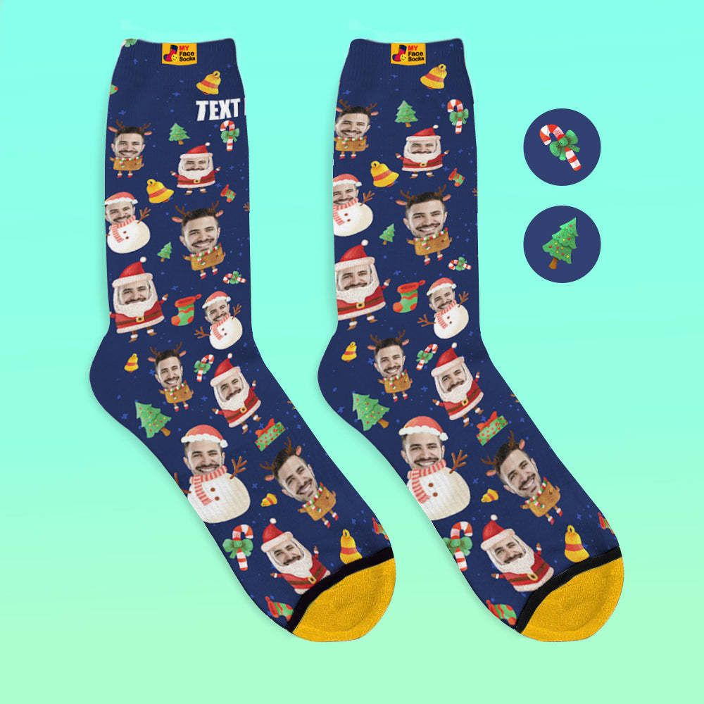 Calcetines Impresos Digitalmente En 3d Personalizados My Face Socks Añadir Imágenes Y Nombre - Papá Noel Y Muñeco De Nieve - MyFaceSocksMX