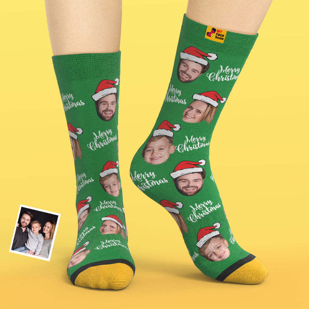 Calcetines Impresos Digitales 3d Personalizados Calcetines De Papá Noel Feliz Navidad - MyFaceSocksMX