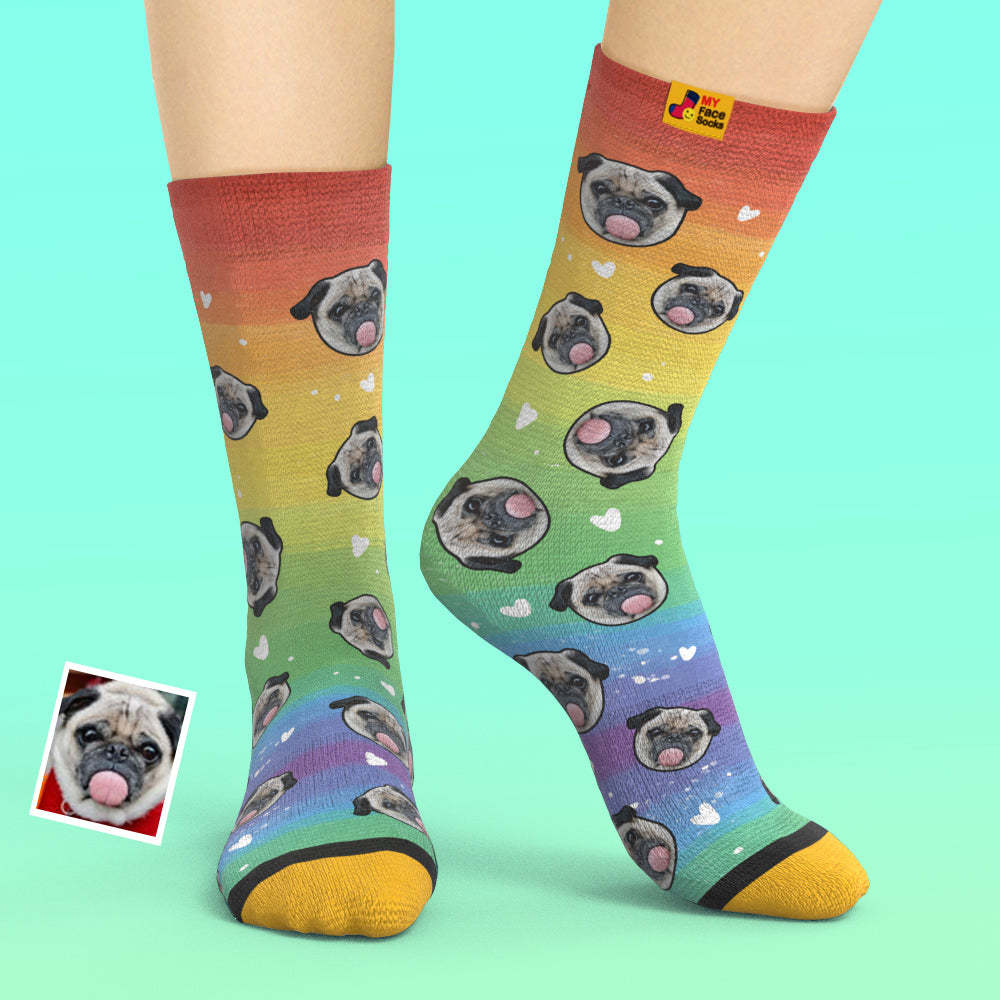 Calcetines Impresos Digitalmente En 3d Personalizados My Face Socks Agregue Imágenes Y Nombre - Rainbow Dog - MyFaceSocksMX