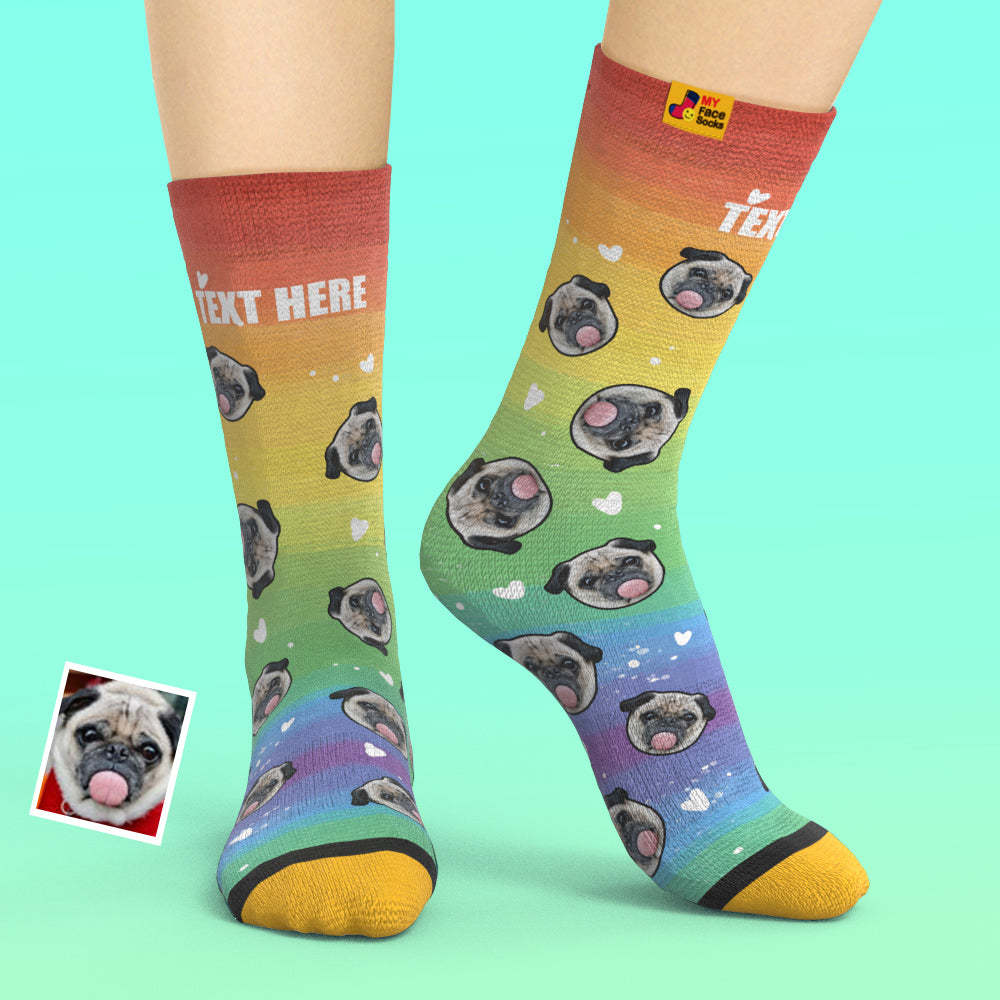 Calcetines Impresos Digitalmente En 3d Personalizados My Face Socks Agregue Imágenes Y Nombre - Rainbow Dog - MyFaceSocksMX