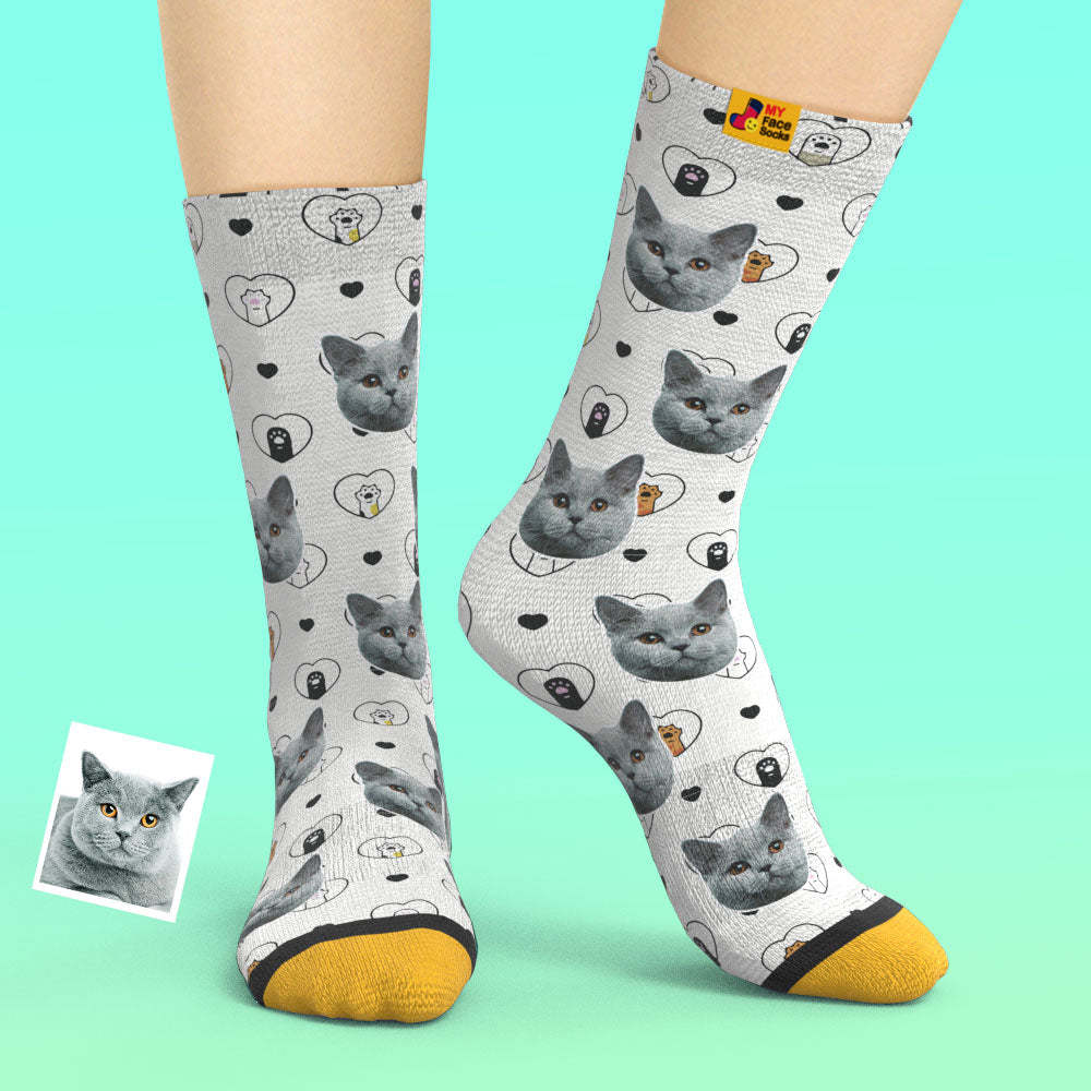 Calcetines Impresos Digitalmente En 3d Personalizados My Face Socks Agregar Imágenes Y Nombre - Regalos Para Amantes De Los Gatos - MyFaceSocksMX