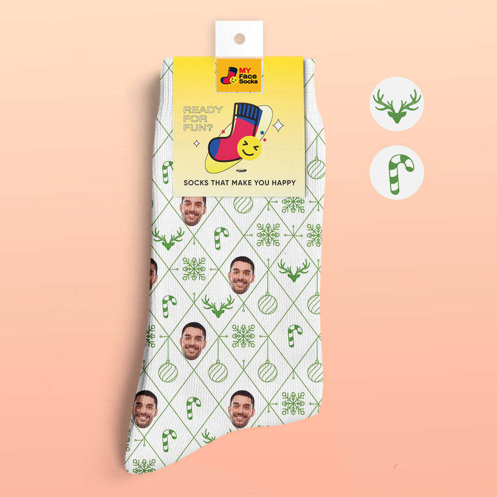 Calcetines Impresos Digitales 3d Personalizados Elemento De Celosía Calcetines De Cara De Navidad - MyFaceSocksMX