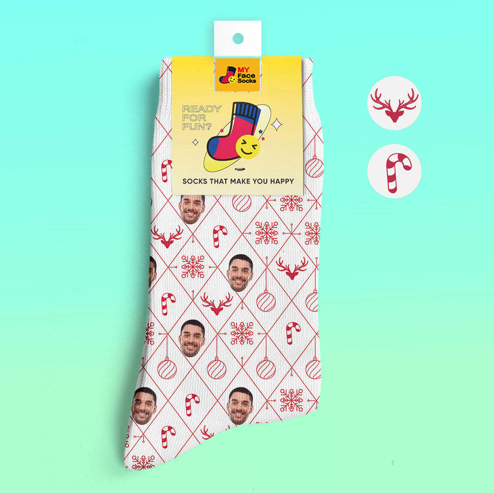 Calcetines Impresos Digitales 3d Personalizados Elemento De Celosía Calcetines De Cara De Navidad - MyFaceSocksMX