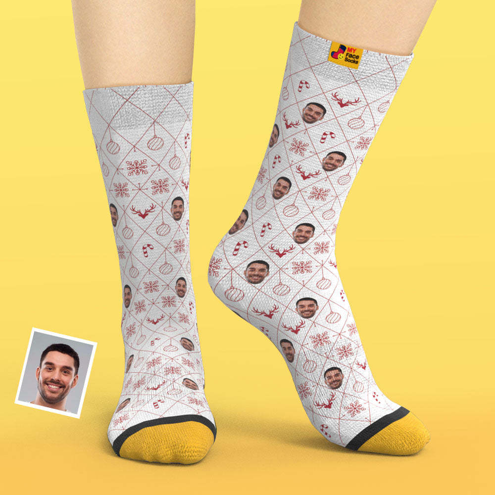 Calcetines Impresos Digitales 3d Personalizados Elemento De Celosía Calcetines De Cara De Navidad - MyFaceSocksMX